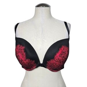 Victoria's Secret Black Red Push Up Pigeonnant Bra 36DD